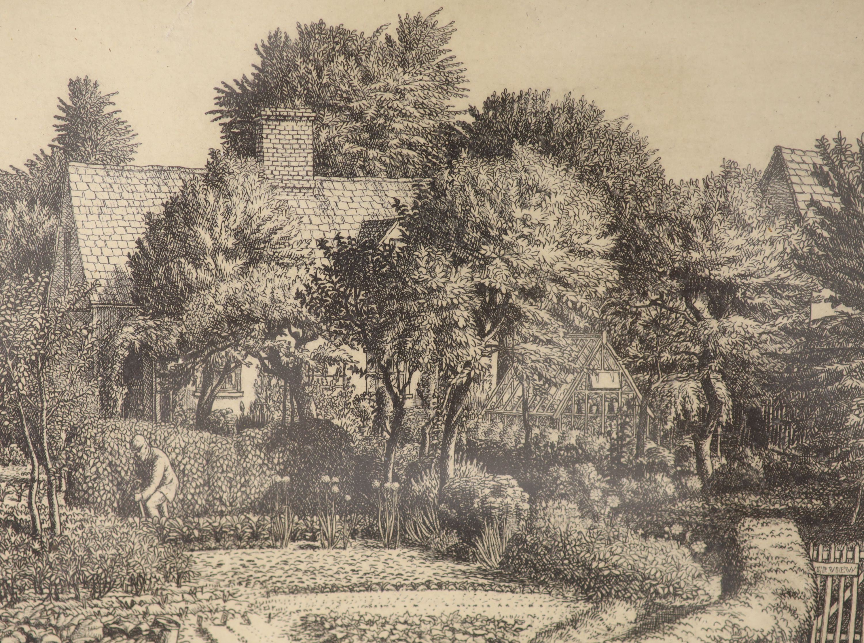 Stanley Roy Badmin (1906-1989), etching, Figure at work in a vegetable garden, signed and inscribed in pencil, 12 x 16cm